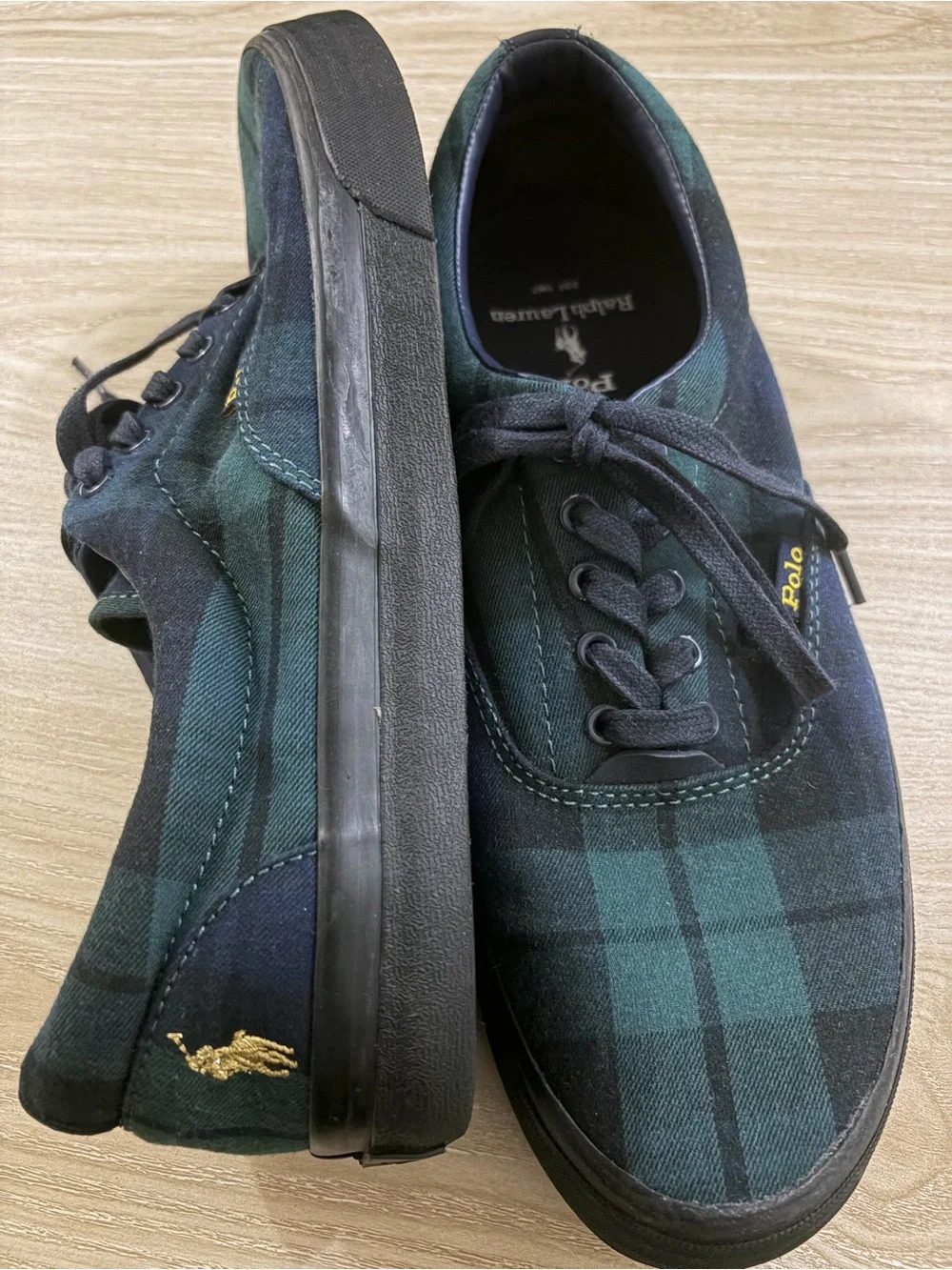 Polo by Ralph Lauren Green & Navy Plaid Canvas Low-Top Sneakers